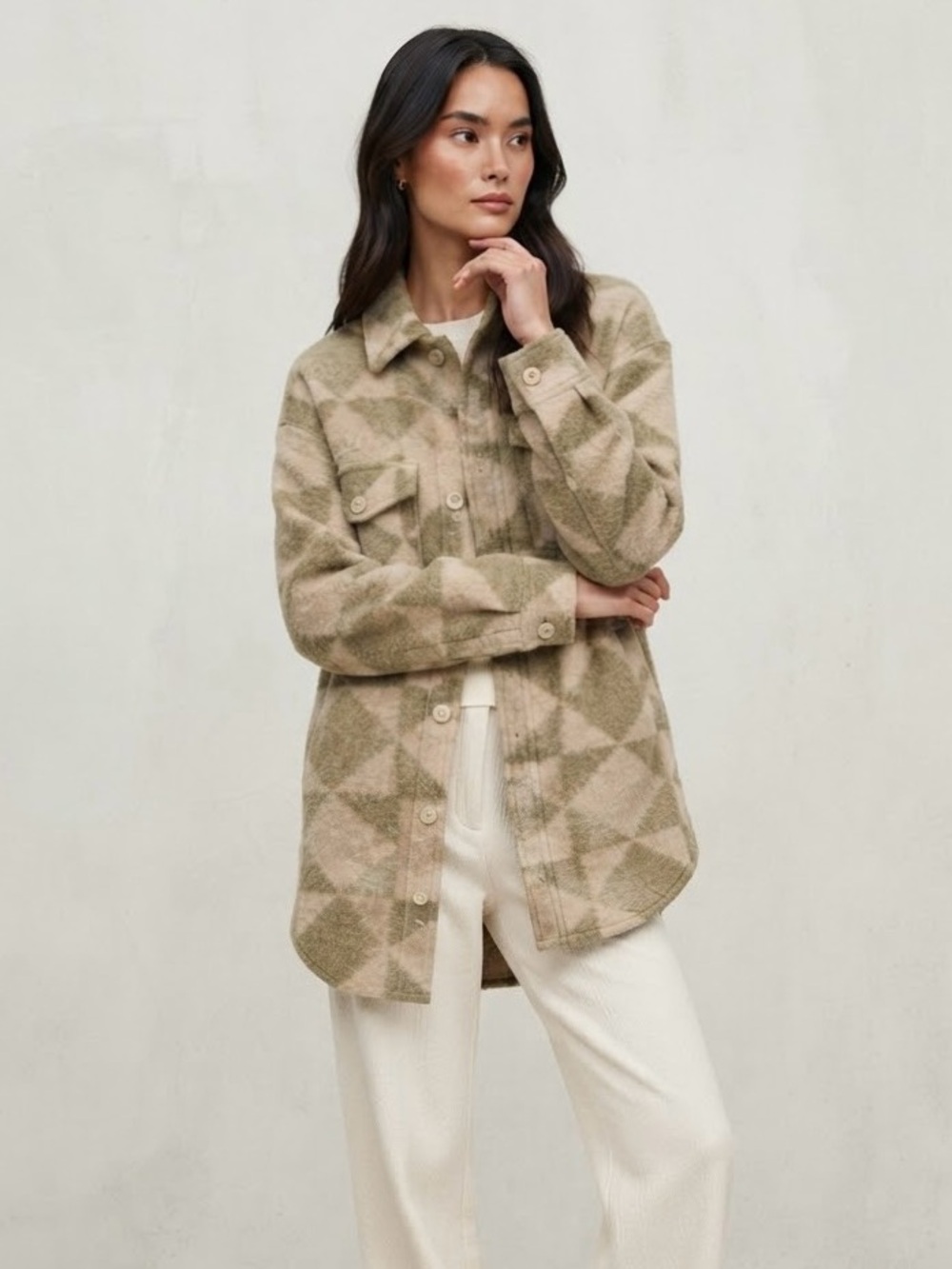 Wilfred WOOL The Ganna ™ Shirt Jacket Geometric Pattern Green Cream SIZE XS